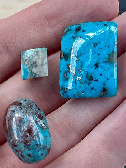3 Lovely Turquoise Stones from Kerman Mine, Iran. Square shape and With Golden Pyrite (#K43)