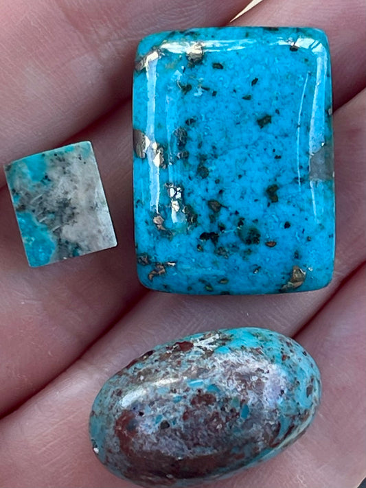 3 Lovely Turquoise Stones from Kerman Mine, Iran. Square shape and With Golden Pyrite (#K43)