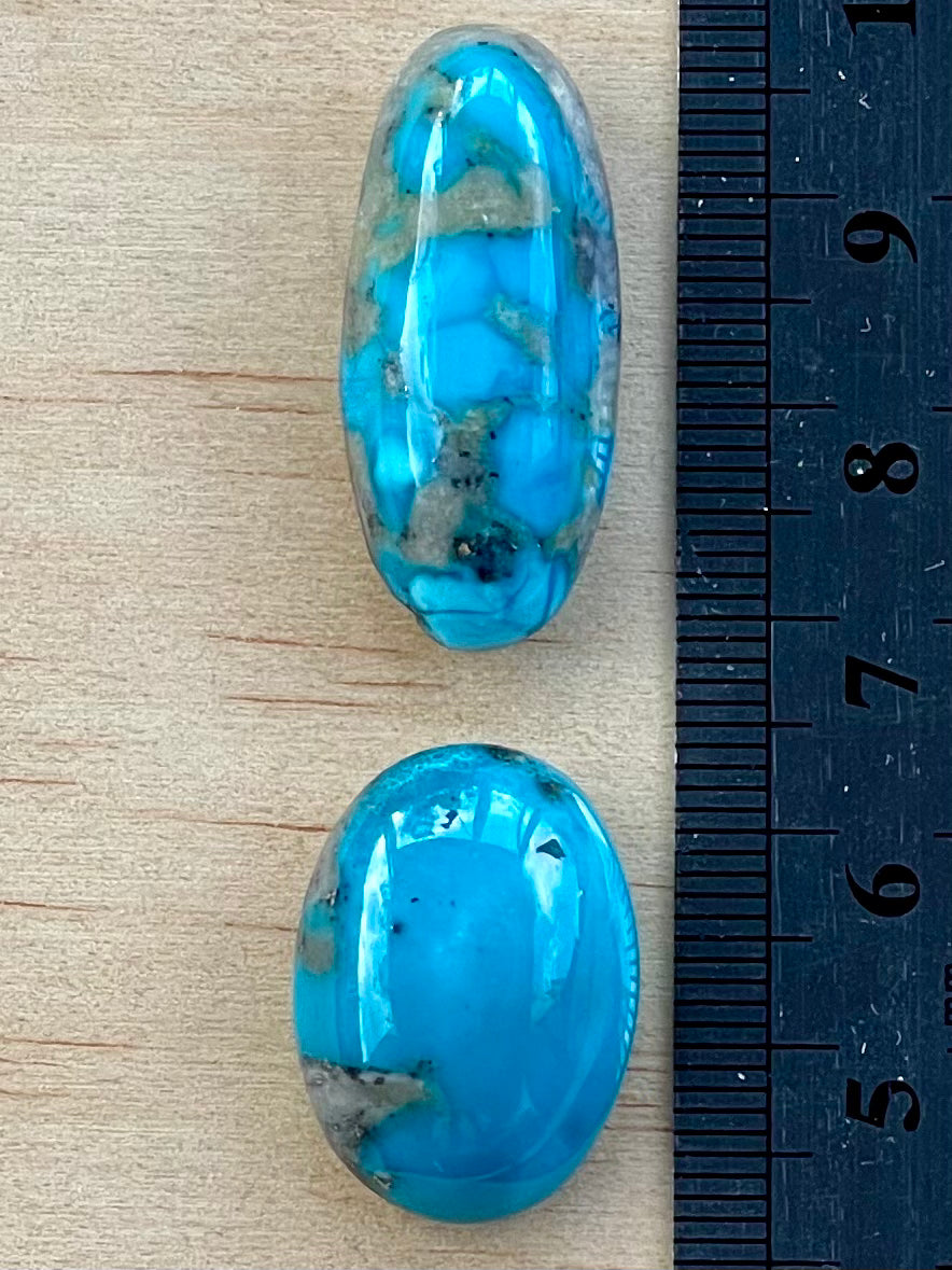 Two Stunning Turquoise Cabochon with Lovely Blue Colour from Kerman Mine, Iran. (#K45)