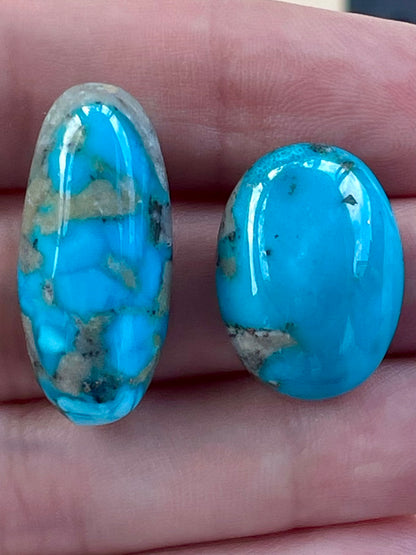 Two Stunning Turquoise Cabochon with Lovely Blue Colour from Kerman Mine, Iran. (#K45)