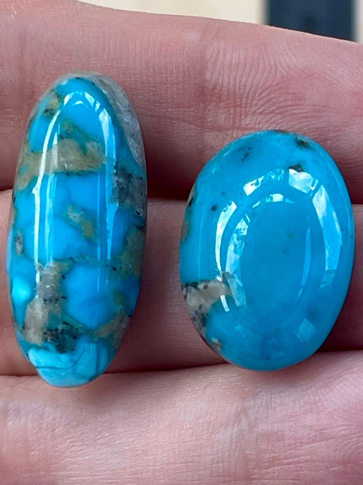 Two Stunning Turquoise Cabochon with Lovely Blue Colour from Kerman Mine, Iran. (#K45)