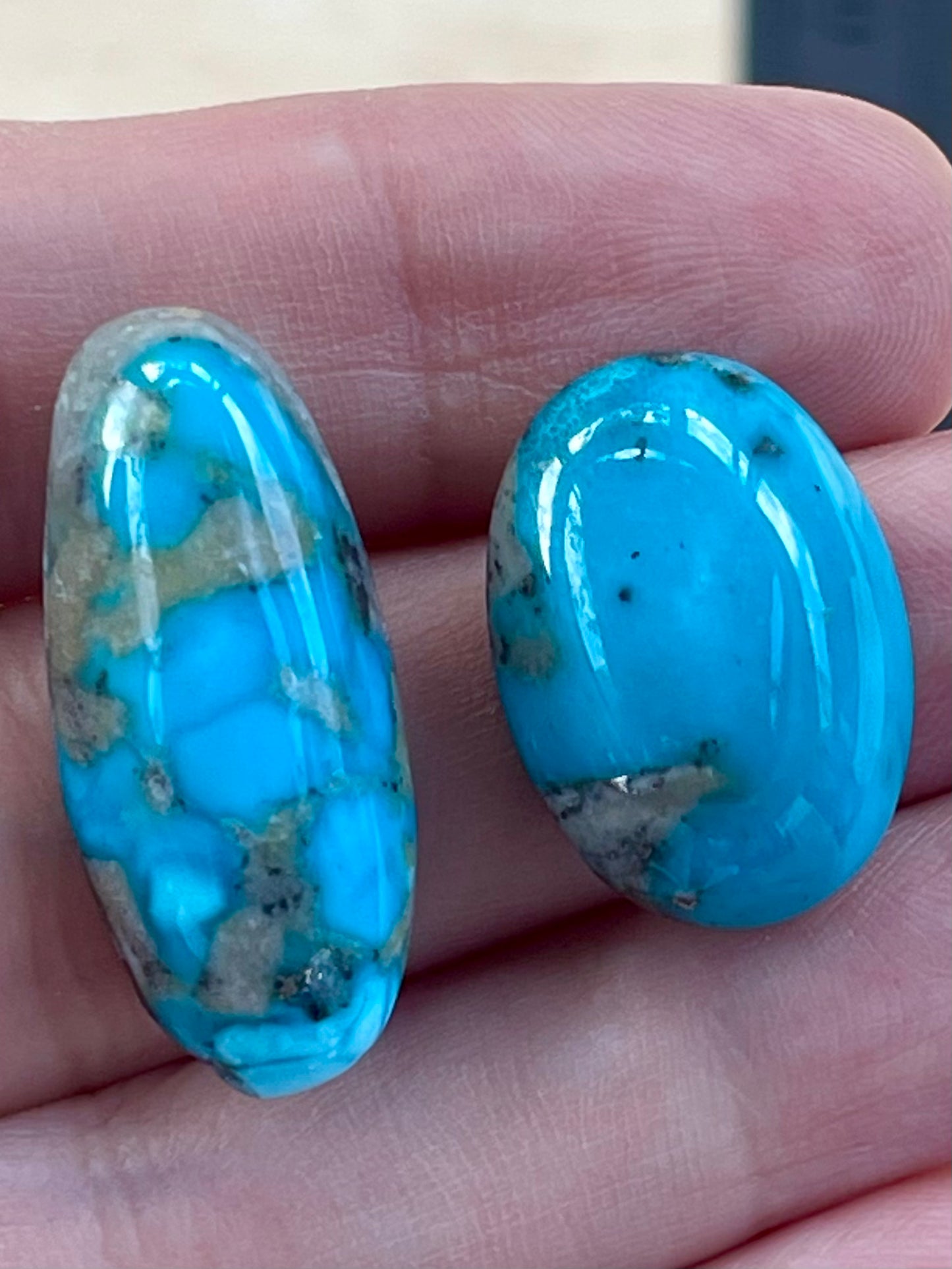 Two Stunning Turquoise Cabochon with Lovely Blue Colour from Kerman Mine, Iran. (#K45)