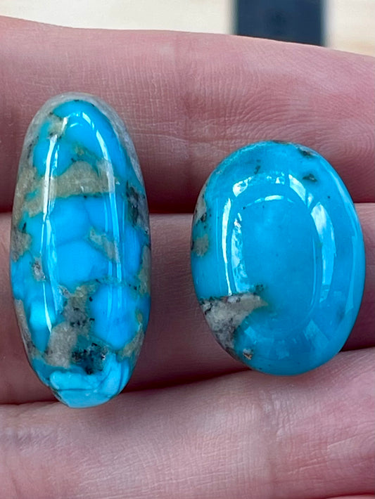 Two Stunning Turquoise Cabochon with Lovely Blue Colour from Kerman Mine, Iran. (#K45)