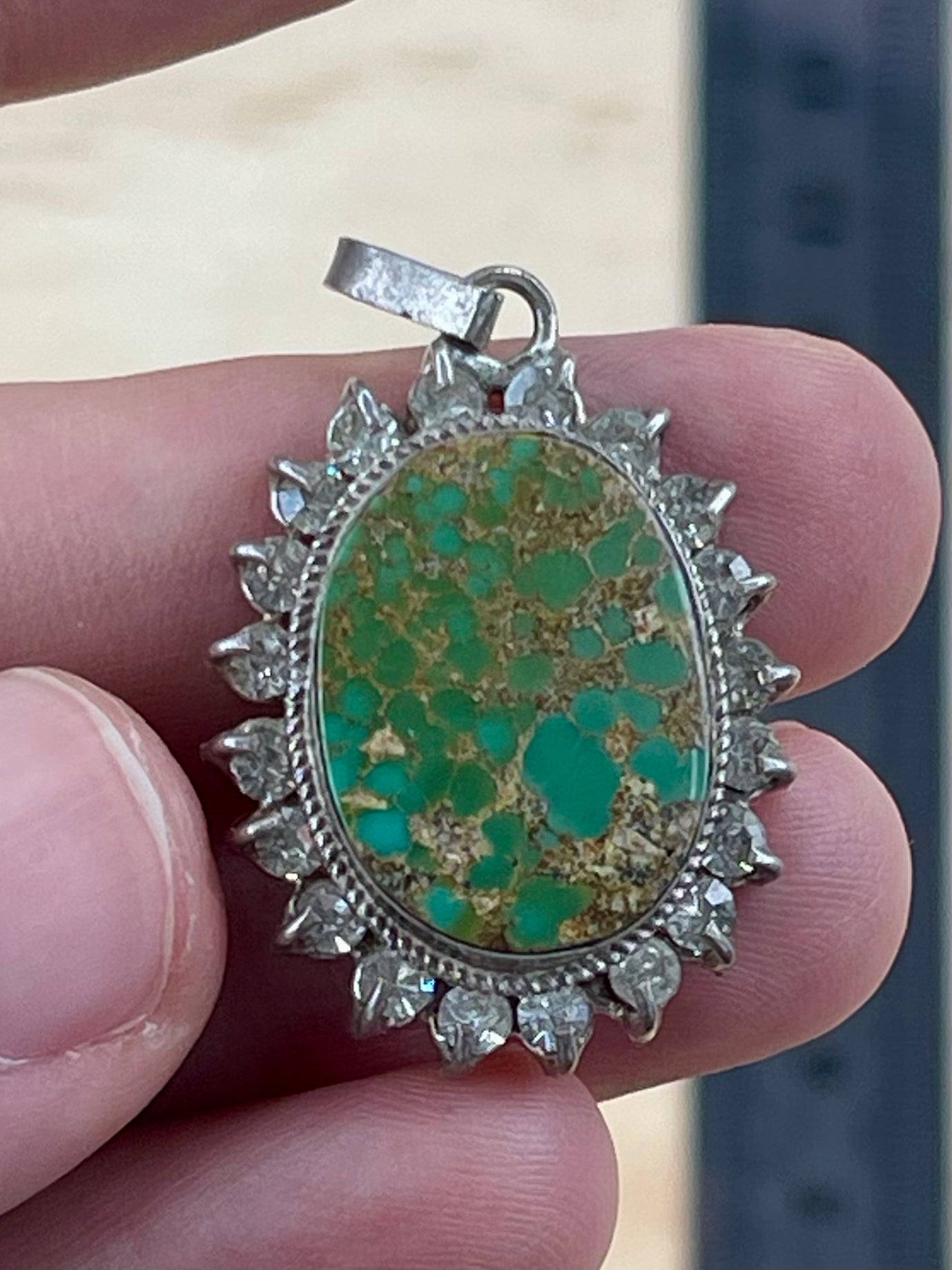 Rare Green Spiderweb Persian Turquoise Silver Pendant From Neishabour Mine, Iran. Natural, Not-stabilised #P8