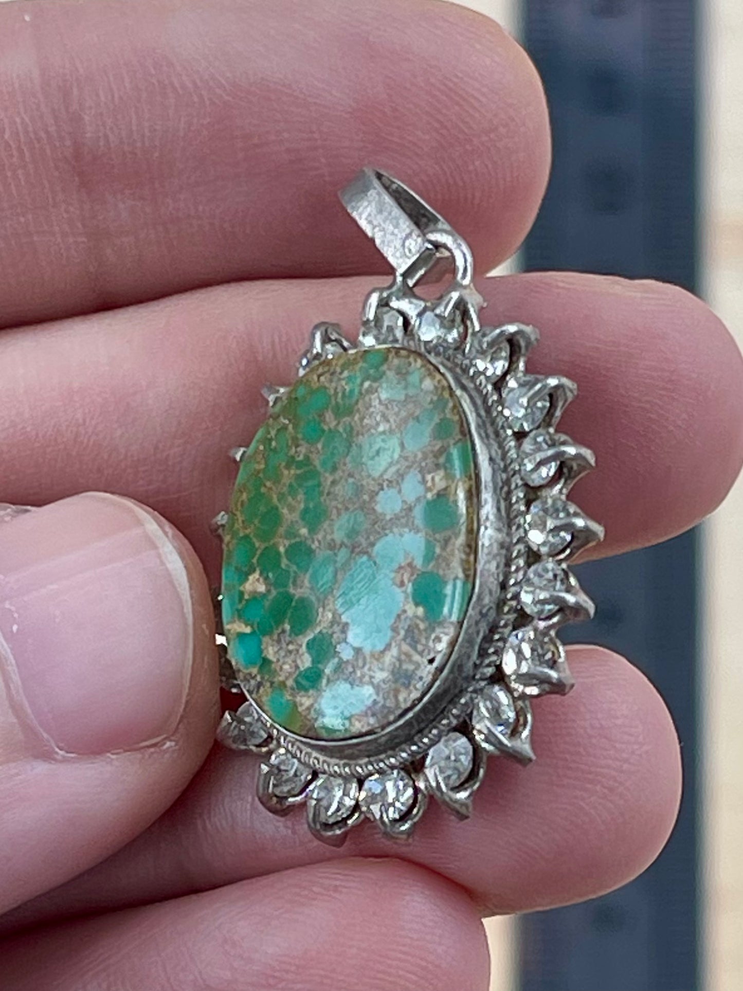 Rare Green Spiderweb Persian Turquoise Silver Pendant From Neishabour Mine, Iran. Natural, Not-stabilised #P8