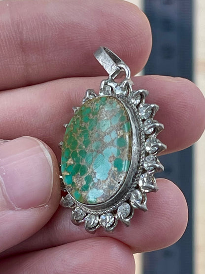 Rare Green Spiderweb Persian Turquoise Silver Pendant From Neishabour Mine, Iran. Natural, Not-stabilised #P8