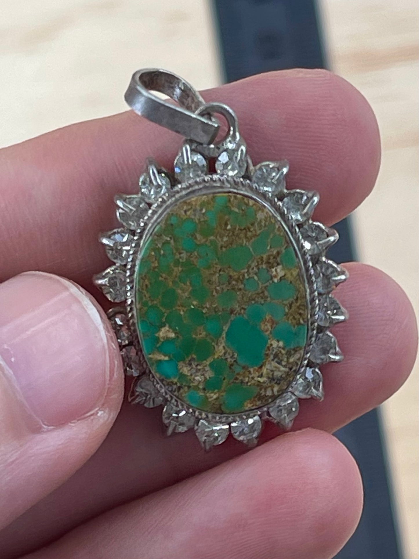Rare Green Spiderweb Persian Turquoise Silver Pendant From Neishabour Mine, Iran. Natural, Not-stabilised #P8