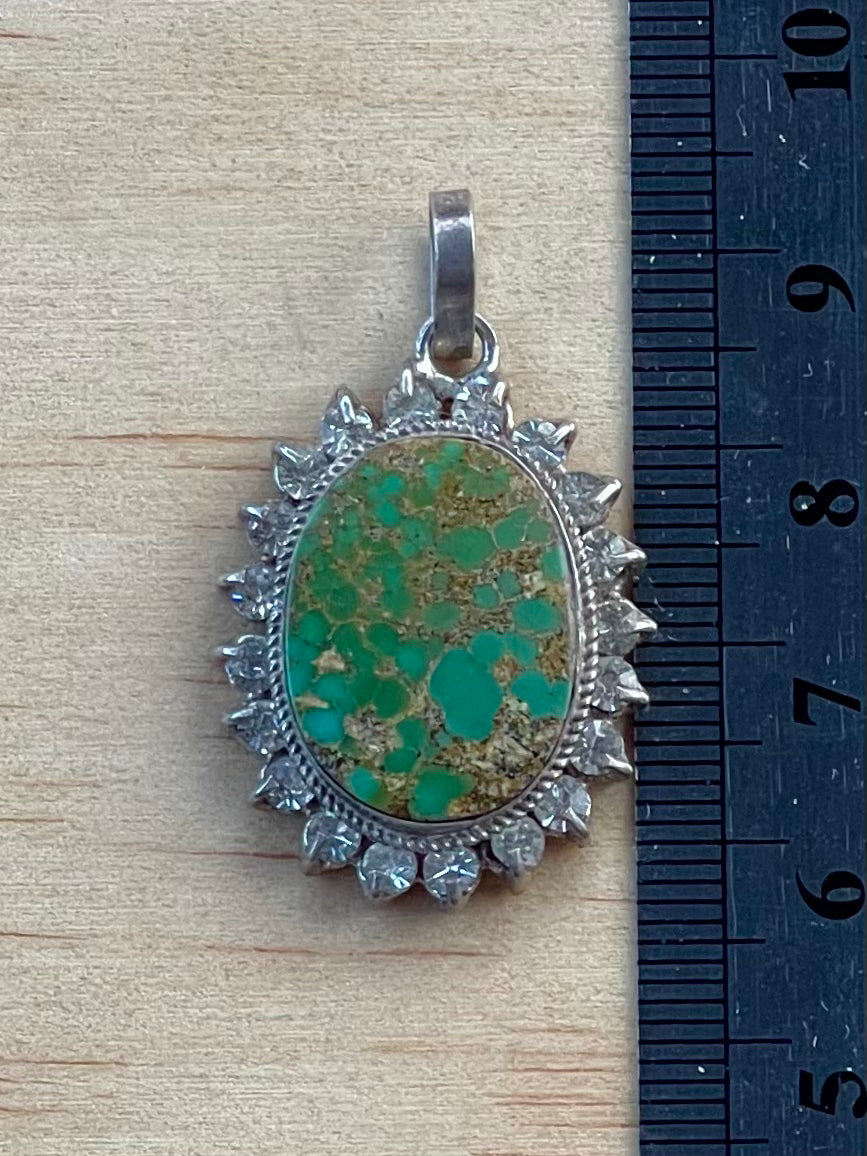 Rare Green Spiderweb Persian Turquoise Silver Pendant From Neishabour Mine, Iran. Natural, Not-stabilised #P8