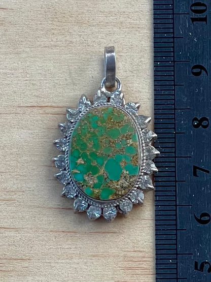 Rare Green Spiderweb Persian Turquoise Silver Pendant From Neishabour Mine, Iran. Natural, Not-stabilised #P8