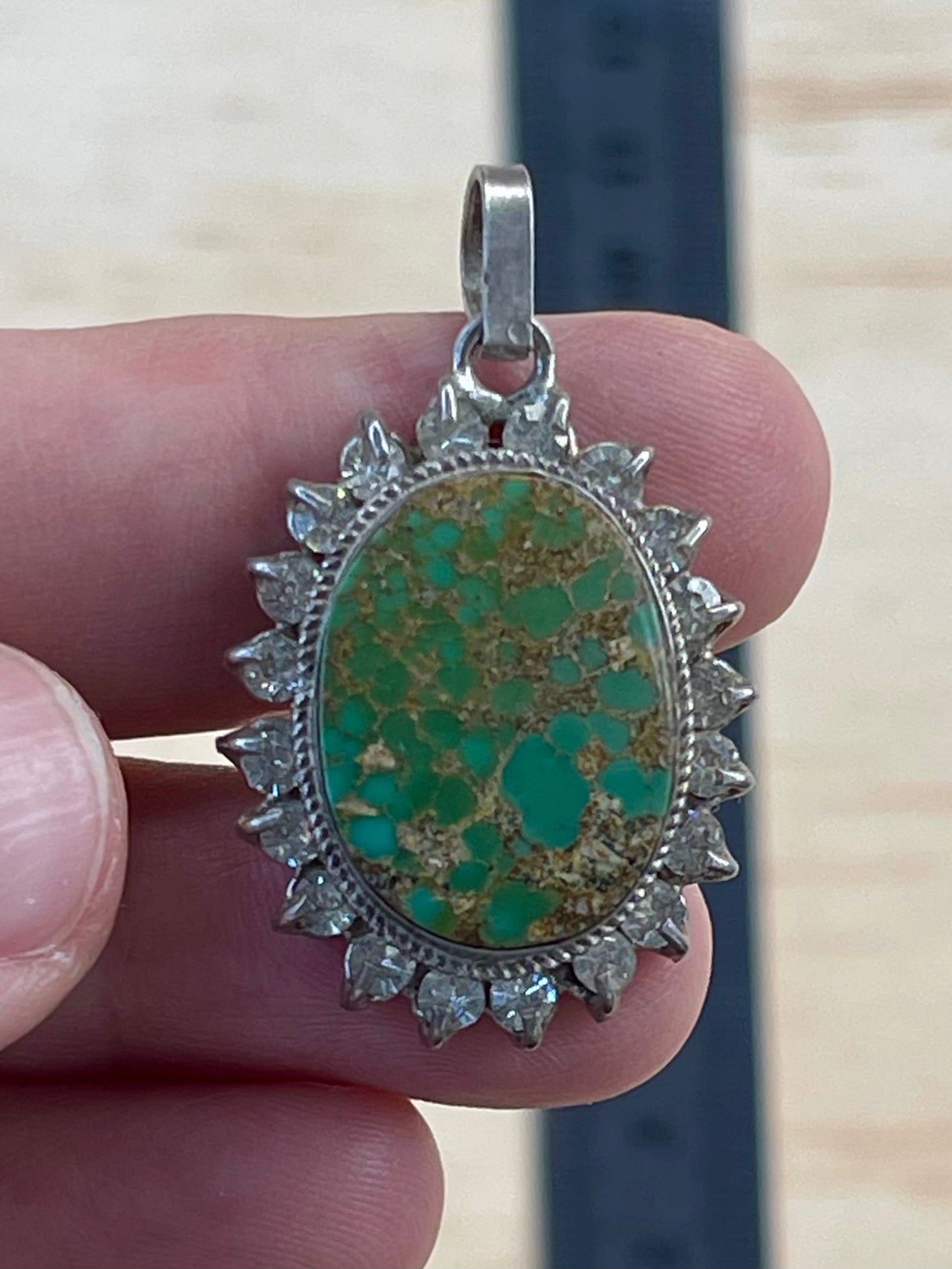Rare Green Spiderweb Persian Turquoise Silver Pendant From Neishabour Mine, Iran. Natural, Not-stabilised #P8