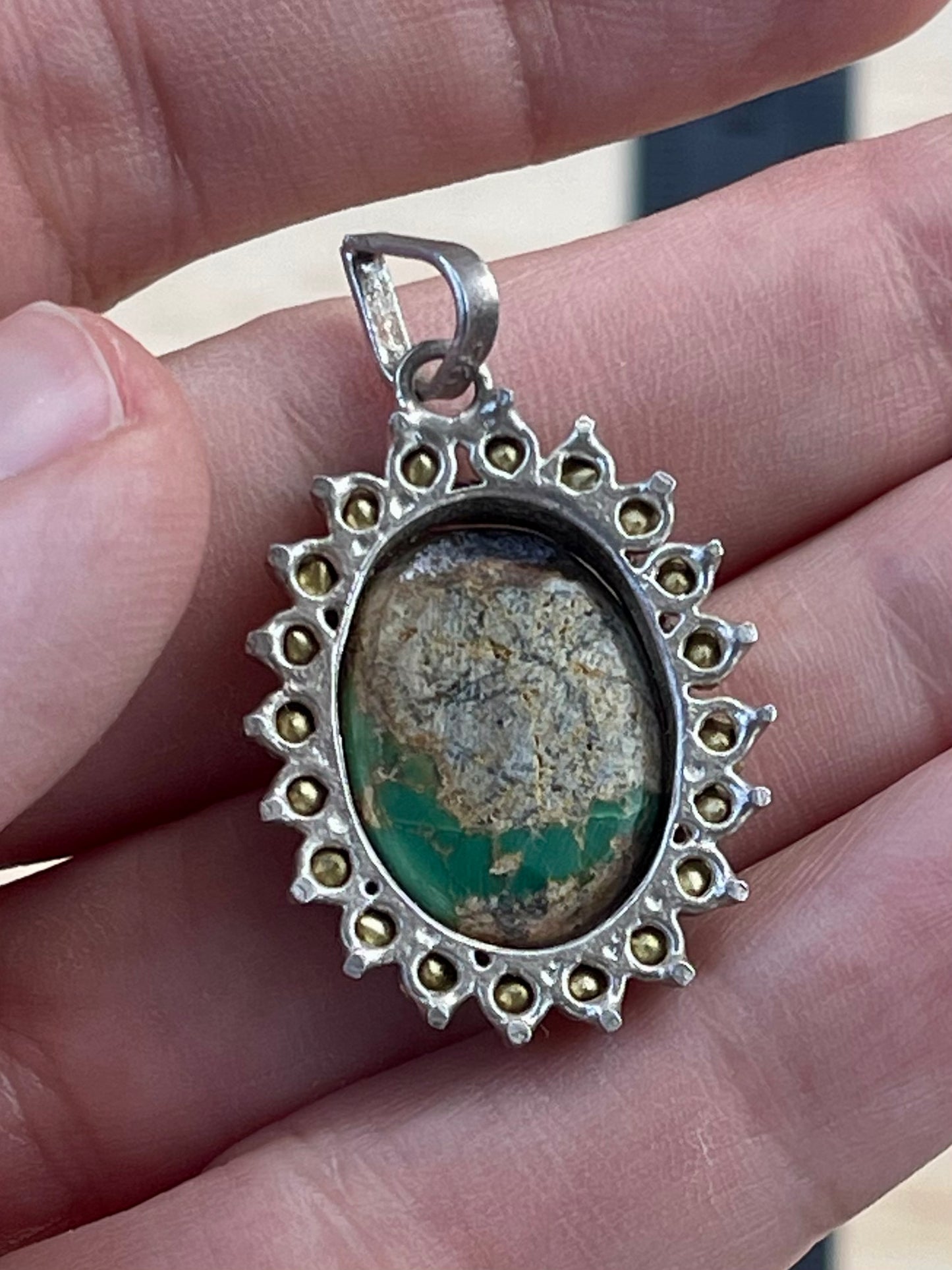Rare Green Spiderweb Persian Turquoise Silver Pendant From Neishabour Mine, Iran. Natural, Not-stabilised #P8