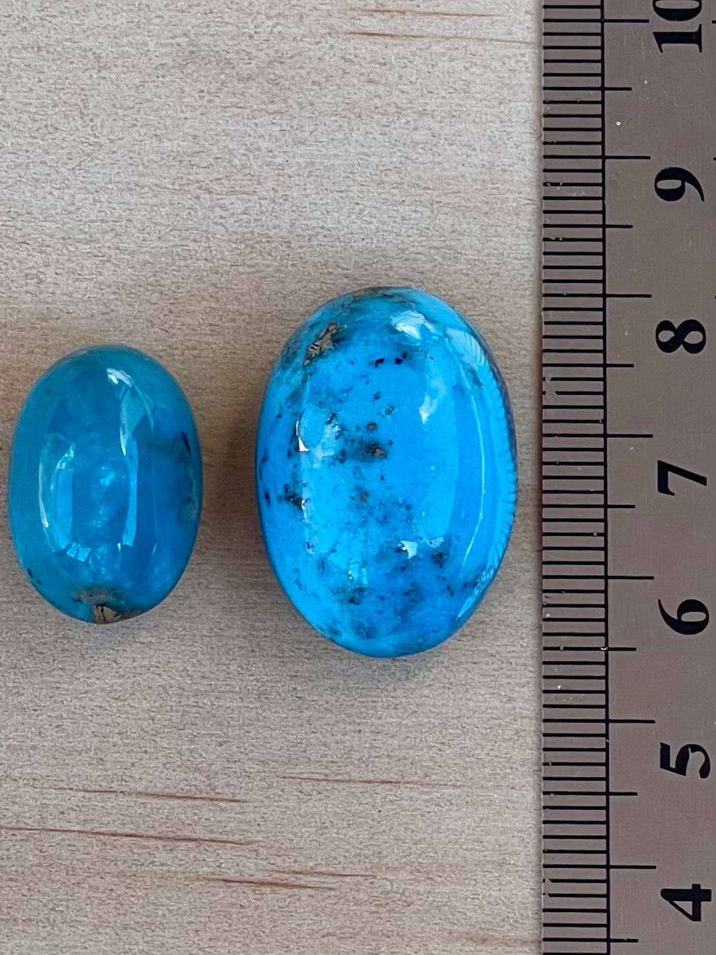 2 Stunning Turquoise Cabochons with Lovely Blue Colour from Kerman Mine, Iran. (#K39)