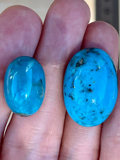 2 Stunning Turquoise Cabochons with Lovely Blue Colour from Kerman Mine, Iran. (#K39)