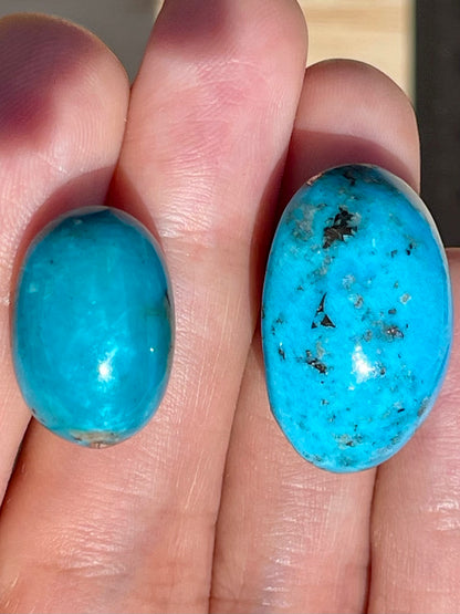 2 Stunning Turquoise Cabochons with Lovely Blue Colour from Kerman Mine, Iran. (#K39)
