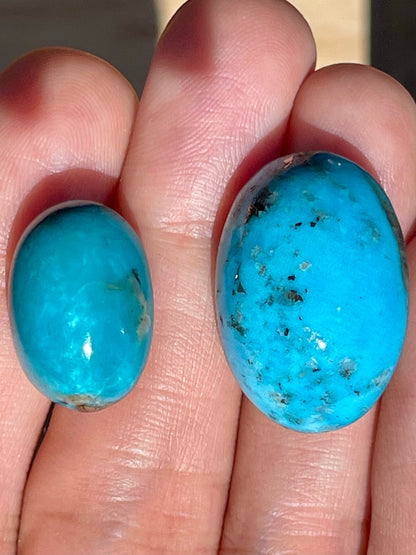 2 Stunning Turquoise Cabochons with Lovely Blue Colour from Kerman Mine, Iran. (#K39)