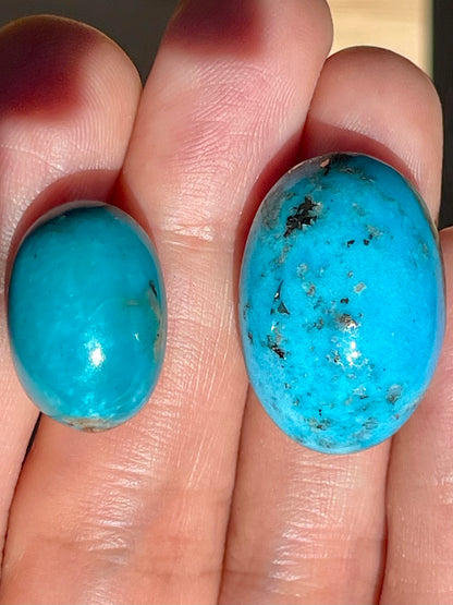 2 Stunning Turquoise Cabochons with Lovely Blue Colour from Kerman Mine, Iran. (#K39)