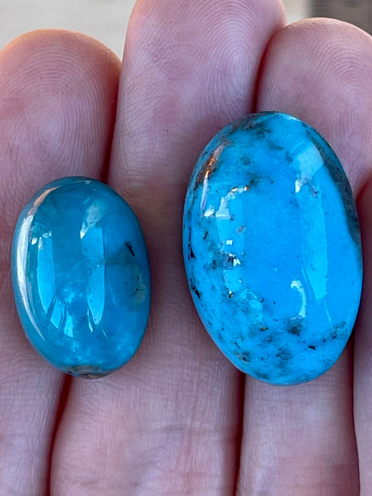 2 Stunning Turquoise Cabochons with Lovely Blue Colour from Kerman Mine, Iran. (#K39)