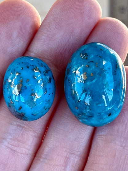 ✨ 2 Stunning Iranian Turquoise Cabochons – With Golden Pyrite Kerman Mine ✨ #K41