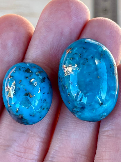 ✨ 2 Stunning Iranian Turquoise Cabochons – With Golden Pyrite Kerman Mine ✨ #K41