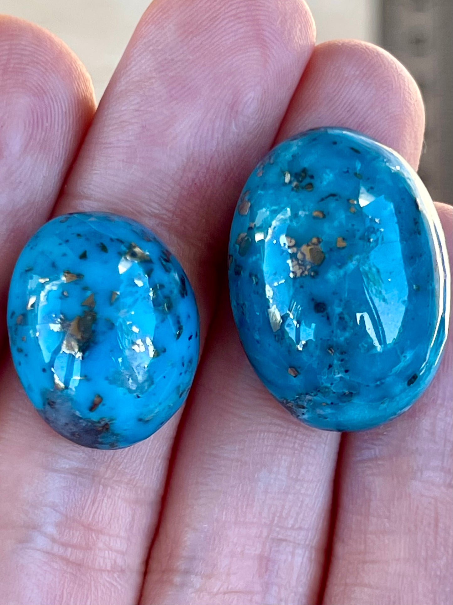 ✨ 2 Stunning Iranian Turquoise Cabochons – With Golden Pyrite Kerman Mine ✨ #K41