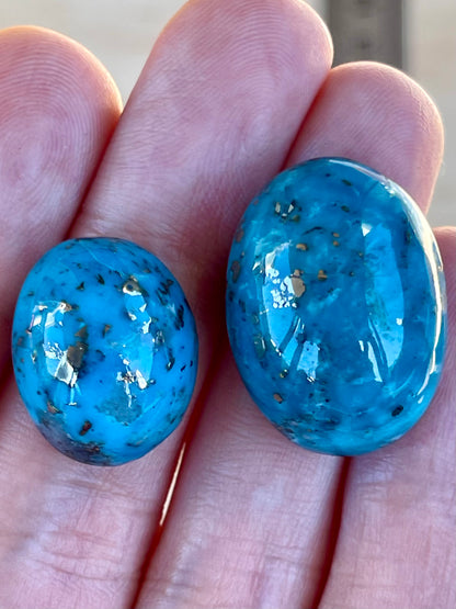 ✨ 2 Stunning Iranian Turquoise Cabochons – With Golden Pyrite Kerman Mine ✨ #K41