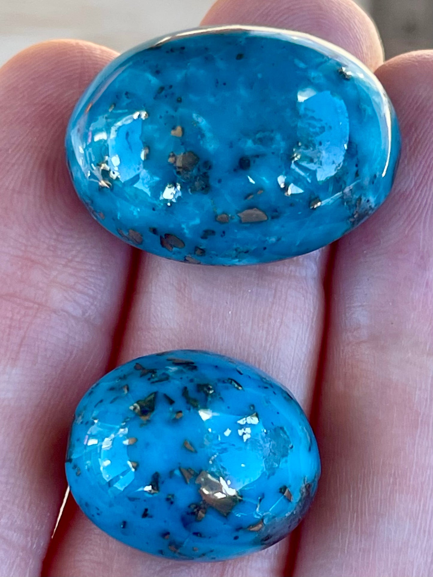 ✨ 2 Stunning Iranian Turquoise Cabochons – With Golden Pyrite Kerman Mine ✨ #K41
