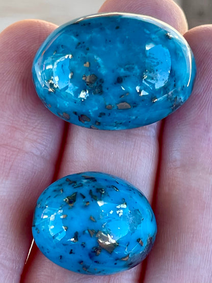 ✨ 2 Stunning Iranian Turquoise Cabochons – With Golden Pyrite Kerman Mine ✨ #K41