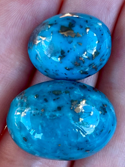 ✨ 2 Stunning Iranian Turquoise Cabochons – With Golden Pyrite Kerman Mine ✨ #K41