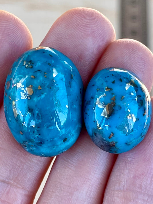 ✨ 2 Stunning Iranian Turquoise Cabochons – With Golden Pyrite Kerman Mine ✨ #K41
