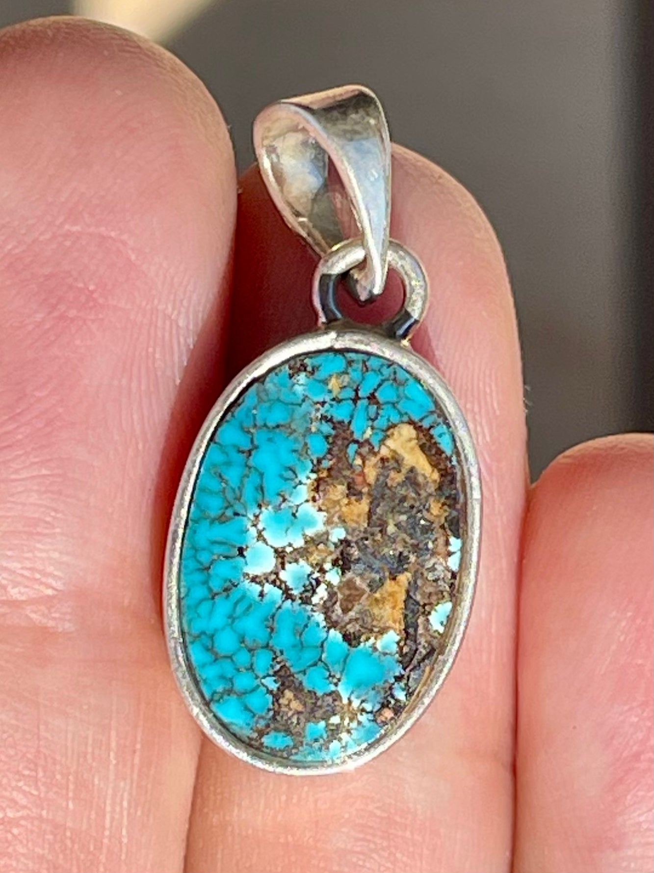 Rare Spiderweb Persian Turquoise Silver Pendant From Neishabour Mine, Iran. Natural, Not-stabilised #P7