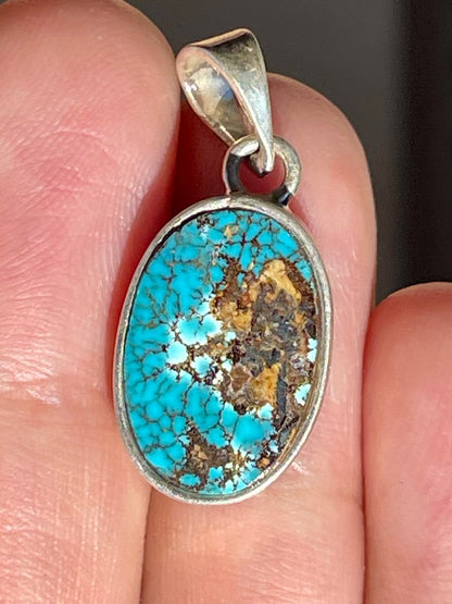 Rare Spiderweb Persian Turquoise Silver Pendant From Neishabour Mine, Iran. Natural, Not-stabilised #P7