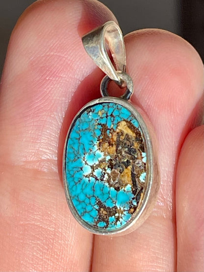 Rare Spiderweb Persian Turquoise Silver Pendant From Neishabour Mine, Iran. Natural, Not-stabilised #P7