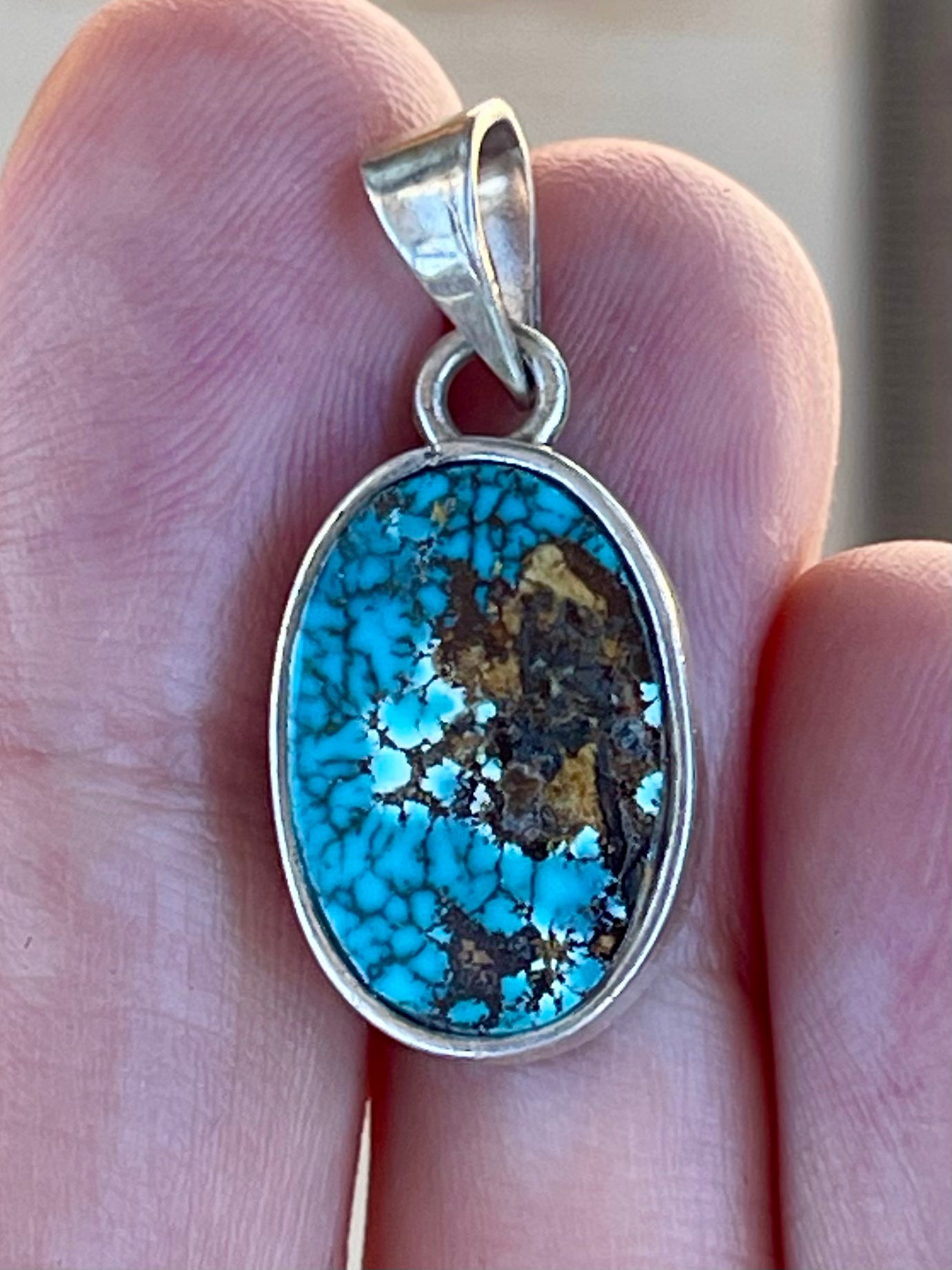 Rare Spiderweb Persian Turquoise Silver Pendant From Neishabour Mine, Iran. Natural, Not-stabilised #P7