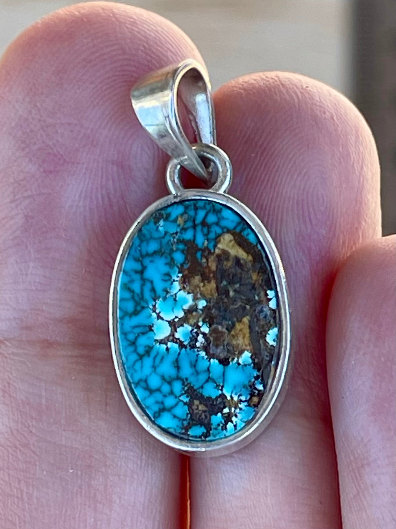 Rare Spiderweb Persian Turquoise Silver Pendant From Neishabour Mine, Iran. Natural, Not-stabilised #P7